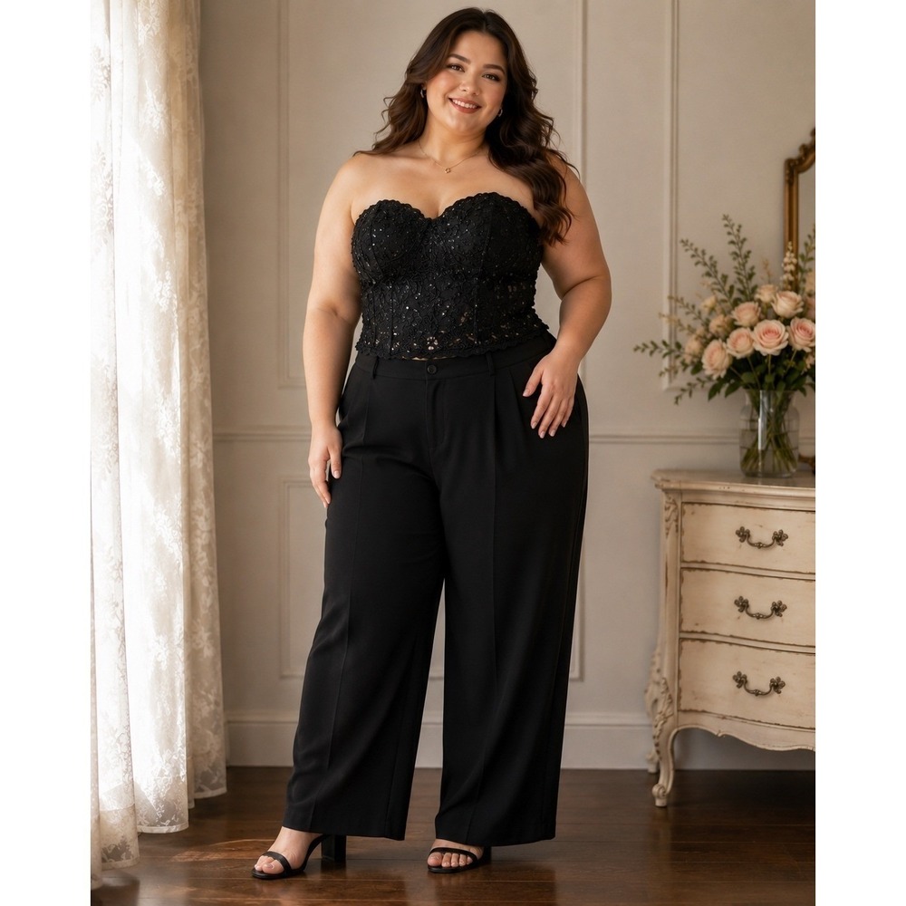 Love Miss Selfridge Black Lace Sequin Corset Top Strapless Bustier vintage